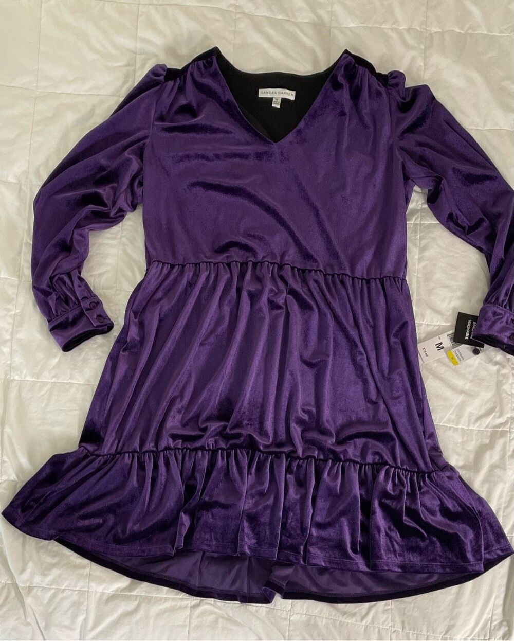 Sandra Darren Medium Purple Velvety Soft Short Dress Whimsigoth New